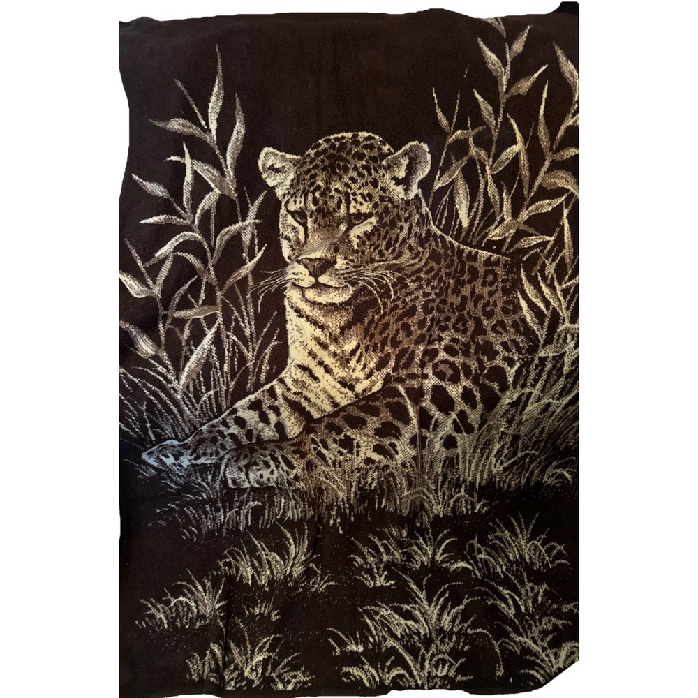 Vtg Mora Throw Blanket Leopard Double Sided Acrylic Brown Tan Warm 76 X 52"